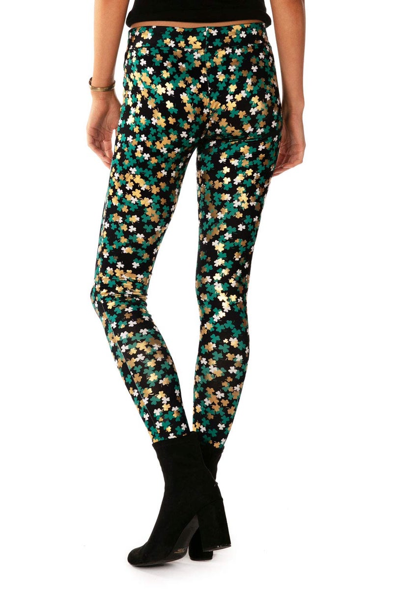 Tipsy Elves Women's St. Patrick's Day Clusterluck Mid Waisted Leggings Size Medium - Image 2